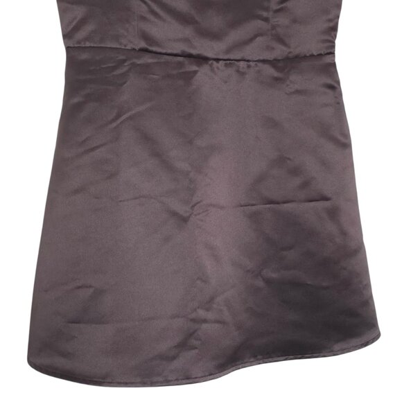 Reformation Zenni Mole‎ Brown Satin Mini Dress Jewel Neck A-Line Size 10 - Picture 6 of 11